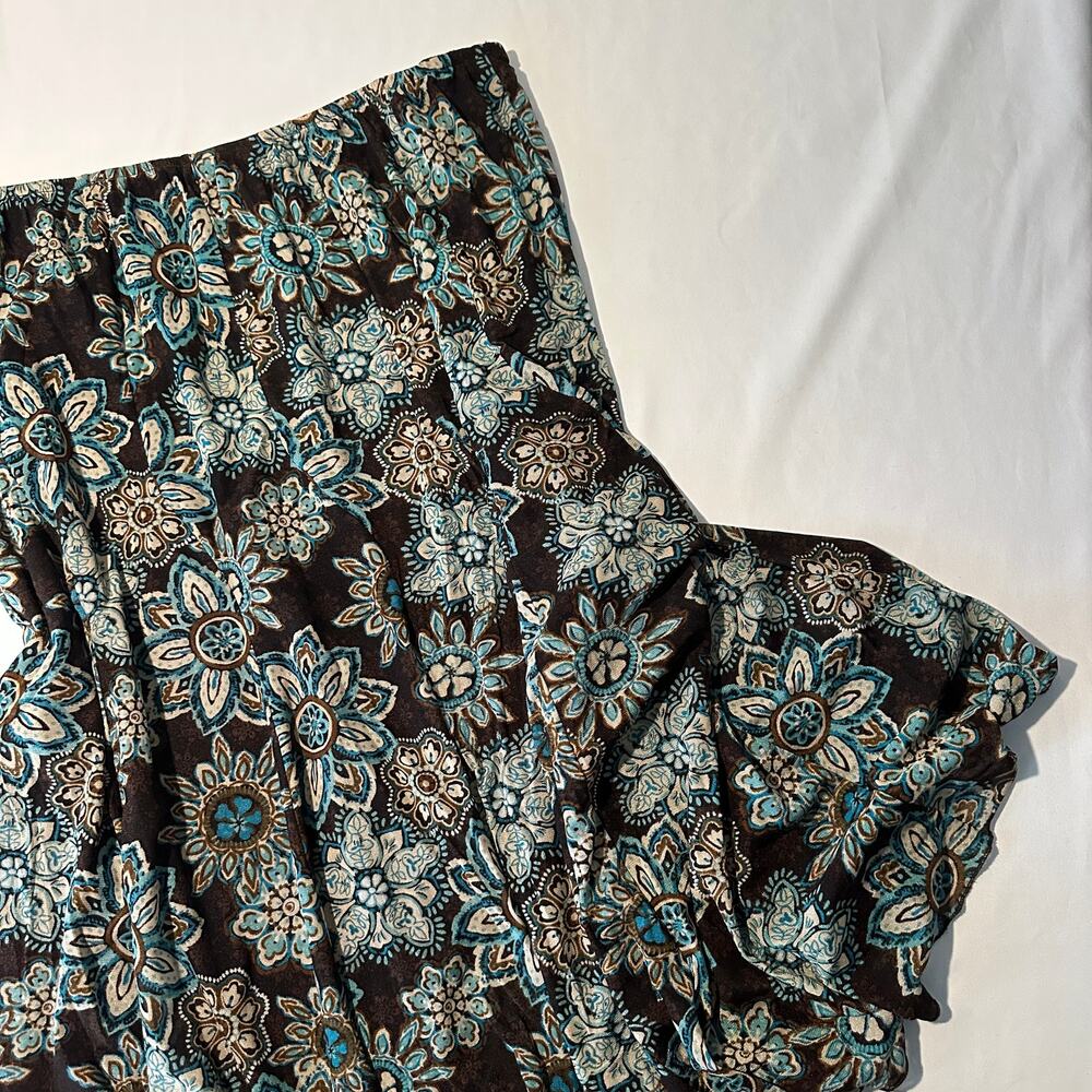 Vintage 2000s Dressbarn Brown & Teal Floral Midi Skirt Sz L